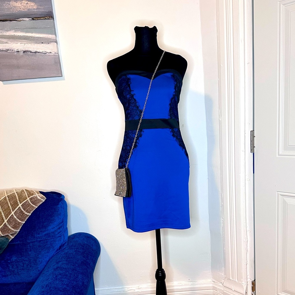 Wet Seal strapless dress in electric blue with black lace size S